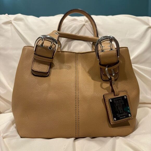 Tignanello Camel Tan Pebbled Leather Satchel Handbag Purse ECU - Picture 1 of 12
